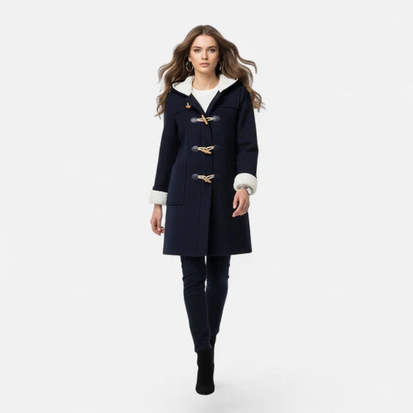 Women’s Hooded Winter Coat with Tailored Button Front and Pockets