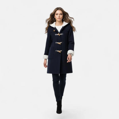 Women’s Hooded Winter Coat with Tailored Button Front and Pockets