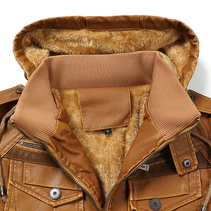 Men’s Shearling-Lined Cowhide Leather Hooded Jacket
