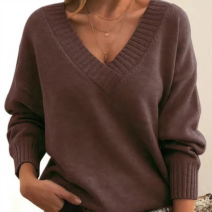 Women’s Cashmere Deep V-Neck Relaxed Sweater with Balloon Sleeves