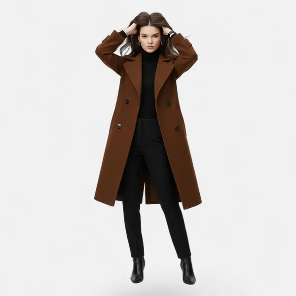 Women’s Slim Double-Breasted Cashmere-Blend Winter Coat