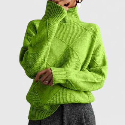 Women’s Textured Diamond Knit Relaxed Turtleneck Sweater