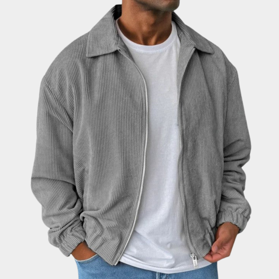 Men’s Textured Relaxed-Fit Full-Zip Collared Jacket