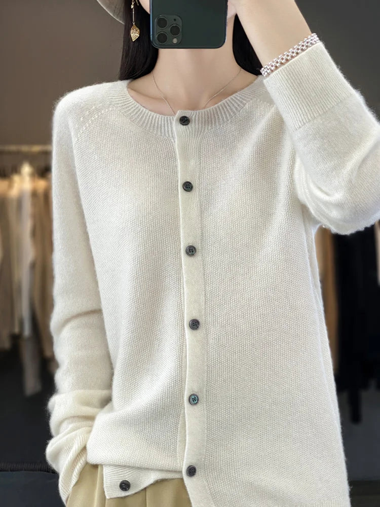 Women’s Classic Round-Neck Button-Up Knit Cardigan