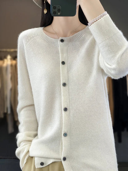 Women’s Classic Round-Neck Button-Up Knit Cardigan