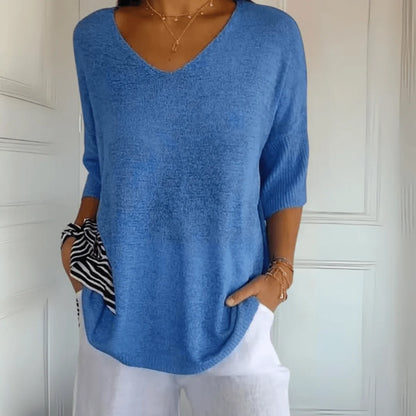 Women’s Relaxed V-Neck Three-Quarter Sleeve Sweater
