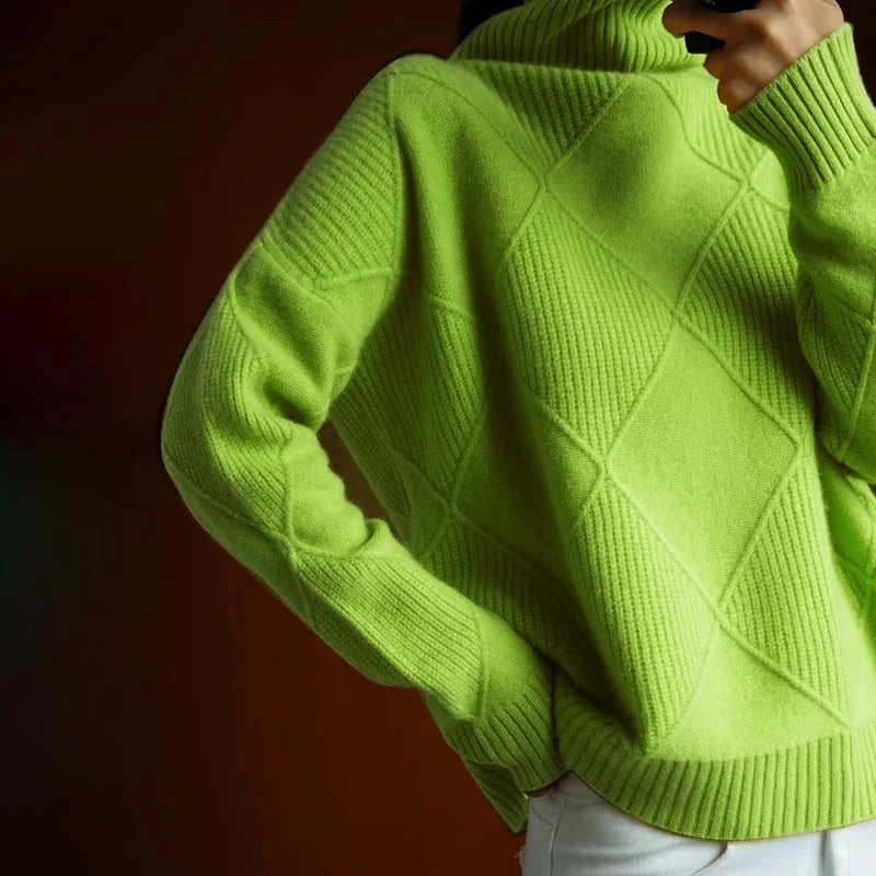 Women’s Textured Geometric High-Neck Relaxed Knit Sweater