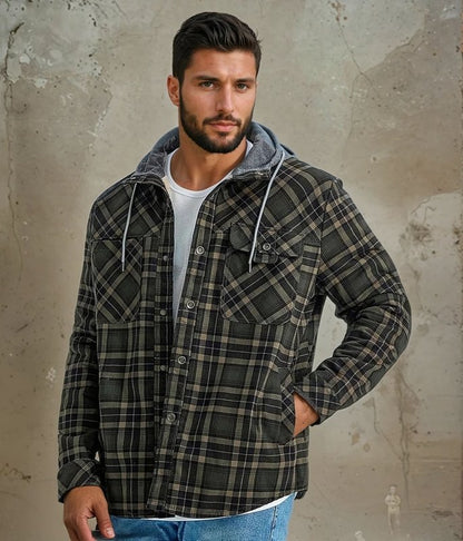 Men’s Printed Fleece-Lined Hooded Shirt Jacket