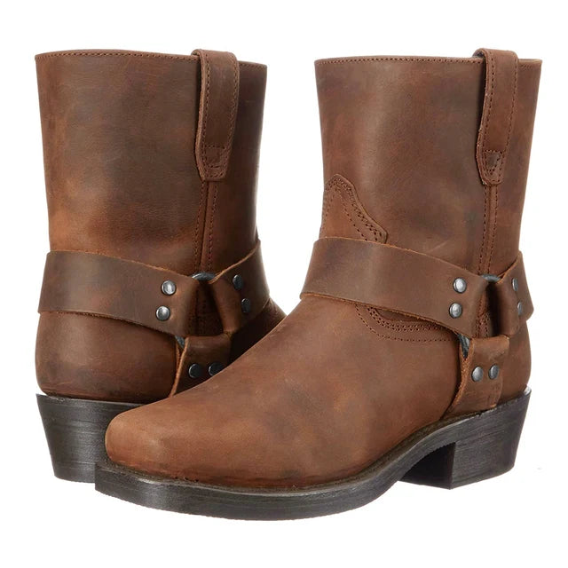 Men’s Rugged Harness Boots with Classic Buckle Strap