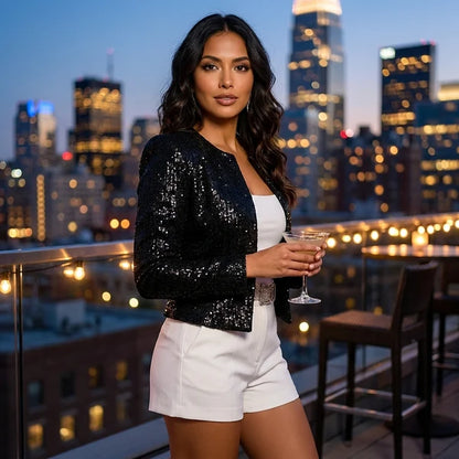 Women’s Cropped Sequin Open-Front Evening Blazer