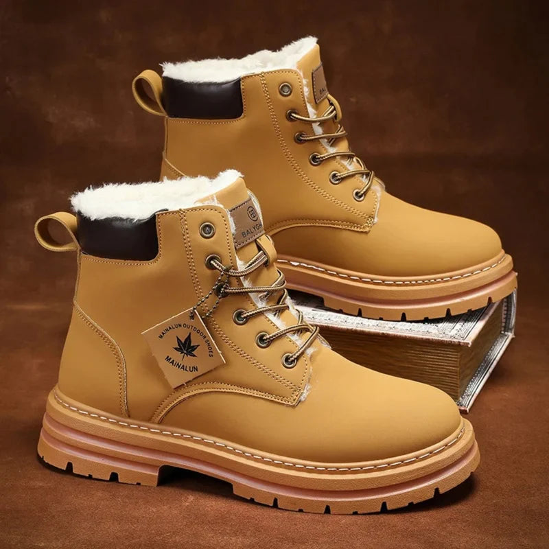 Men’s Fur-Lined Winter Snow Boots with Chunky Lug Sole