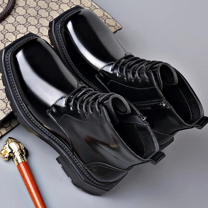 Men’s Leather Lace-Up Ankle Boots with Chunky Lug Sole