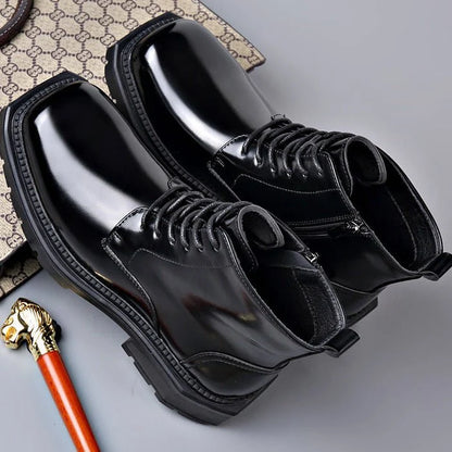 Men’s Leather Lace-Up Ankle Boots with Chunky Lug Sole