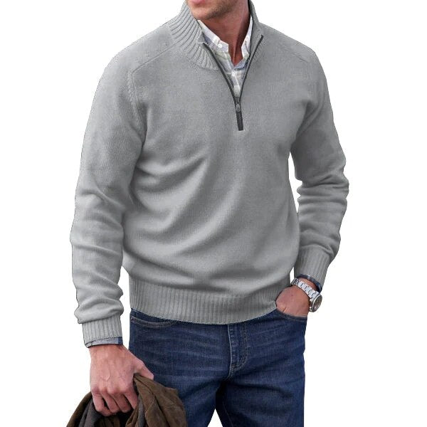 Men’s Cashmere Ribbed Quarter-Zip Pullover
