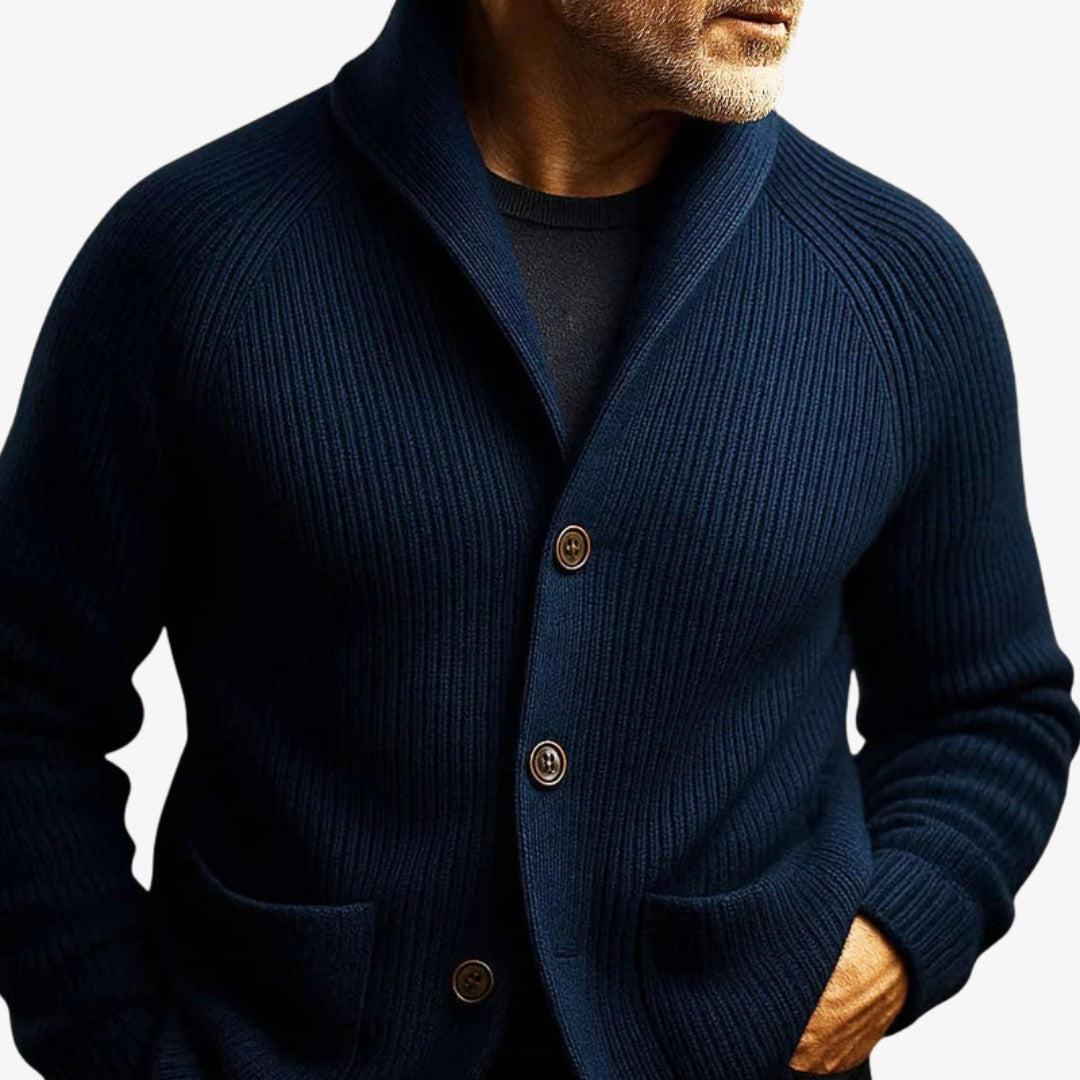 Men’s Ribbed Cotton-Blend Button-Up Knit Cardigan