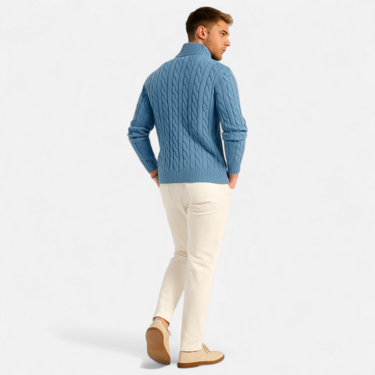 Men’s Ribbed Turtleneck Half-Zip Knit Sweater