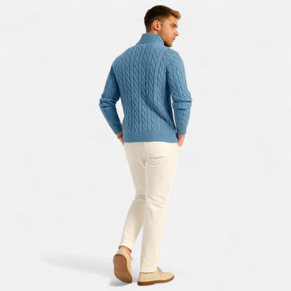 Men’s Ribbed Turtleneck Half-Zip Knit Sweater
