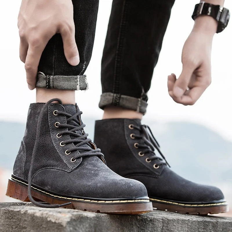 Men’s Genuine Suede Lace-Up Ankle Boots with Lug Sole