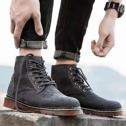 Men’s Genuine Suede Lace-Up Ankle Boots with Lug Sole