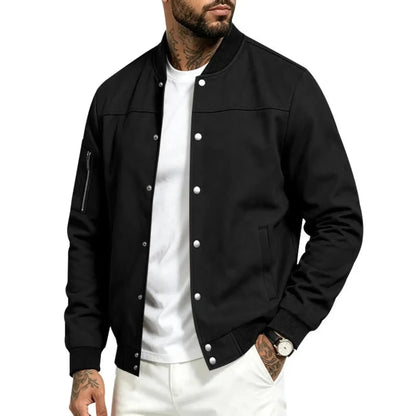 Men’s Suede-Texture Stand Collar Button-Up Jacket