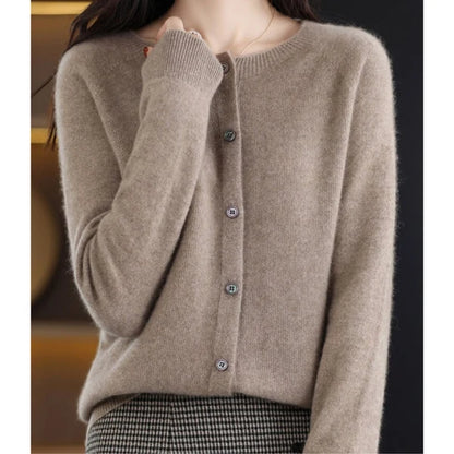 Women’s Merino Wool Cashmere Blend O-Neck Button Cardigan