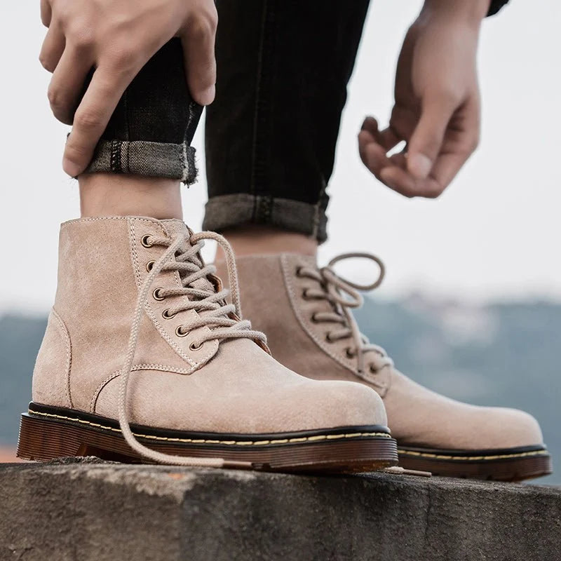 Men’s Genuine Suede Lace-Up Ankle Boots with Lug Sole