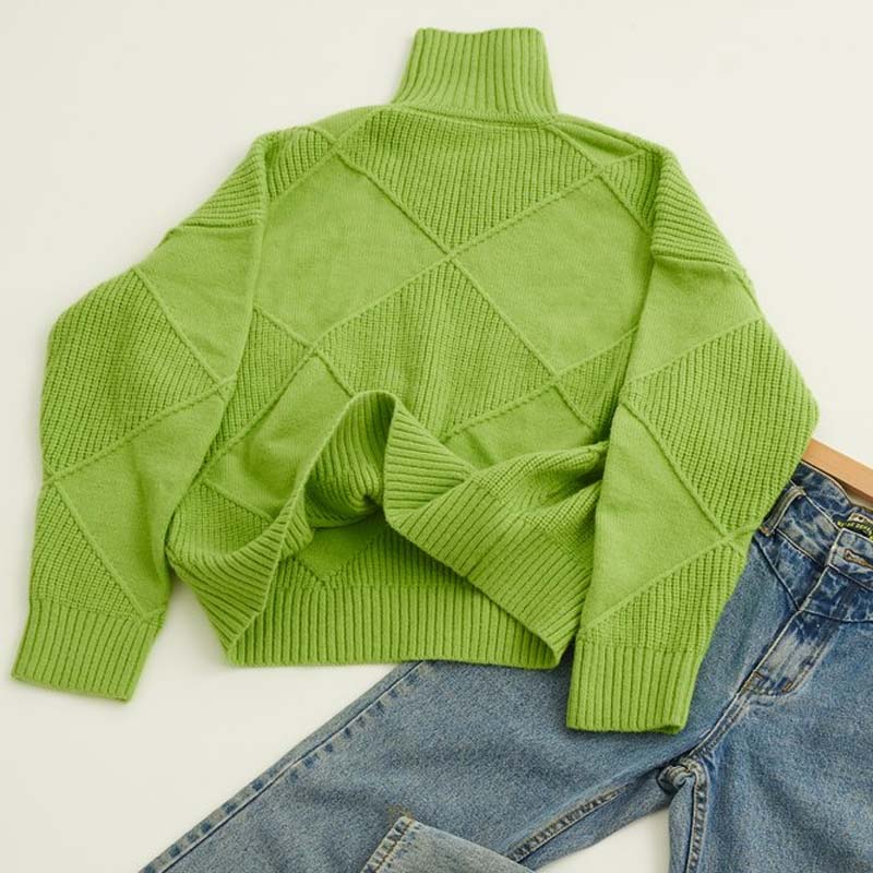Women’s Textured Geometric High-Neck Relaxed Knit Sweater