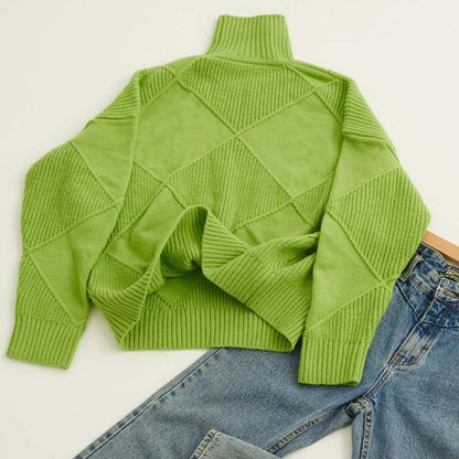 Women’s Textured Geometric High-Neck Relaxed Knit Sweater