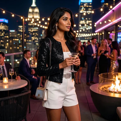Women’s Cropped Sequin Open-Front Evening Blazer