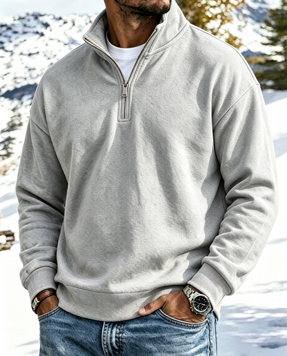 Men’s Cotton Relaxed Zip-Front Polo Sweatshirt
