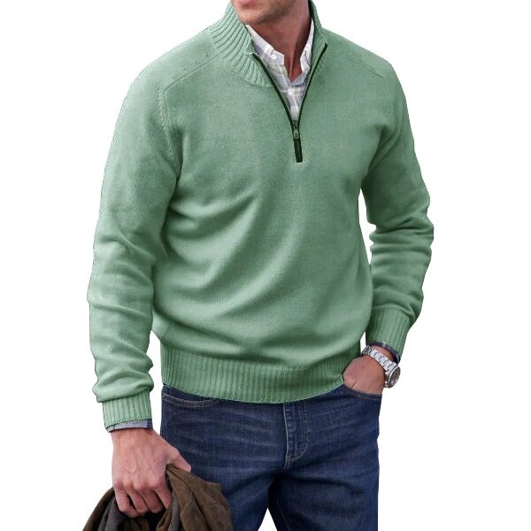 Men’s Cashmere Ribbed Quarter-Zip Pullover