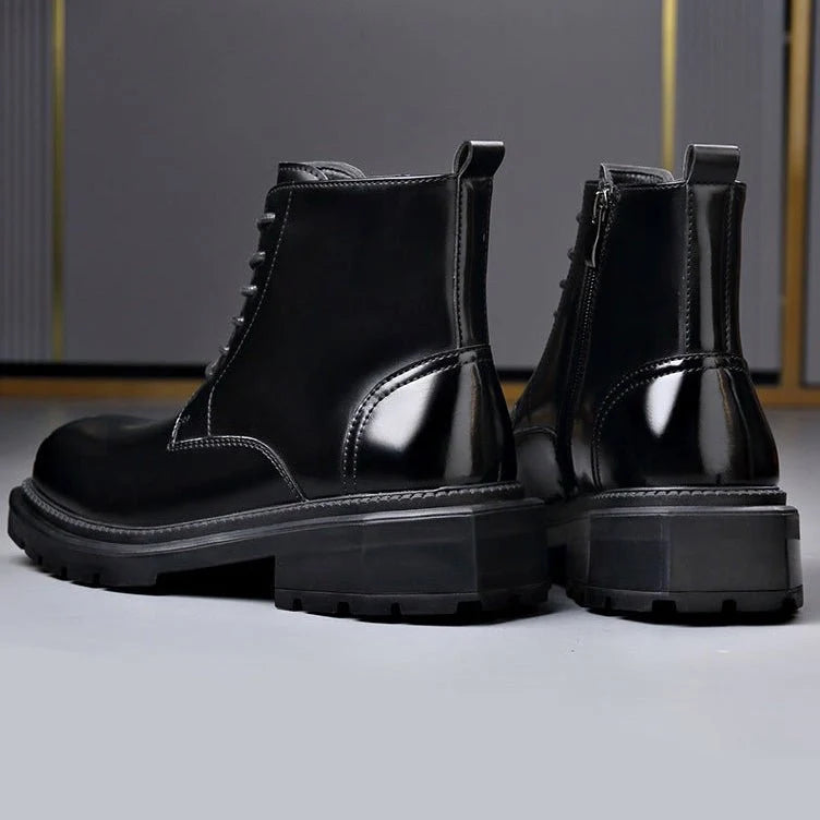 Men’s Leather Lace-Up Ankle Boots with Chunky Lug Sole