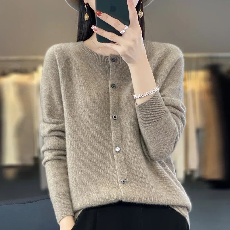 Women’s Classic Round-Neck Button-Up Knit Cardigan