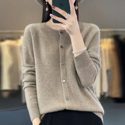Women’s Classic Round-Neck Button-Up Knit Cardigan