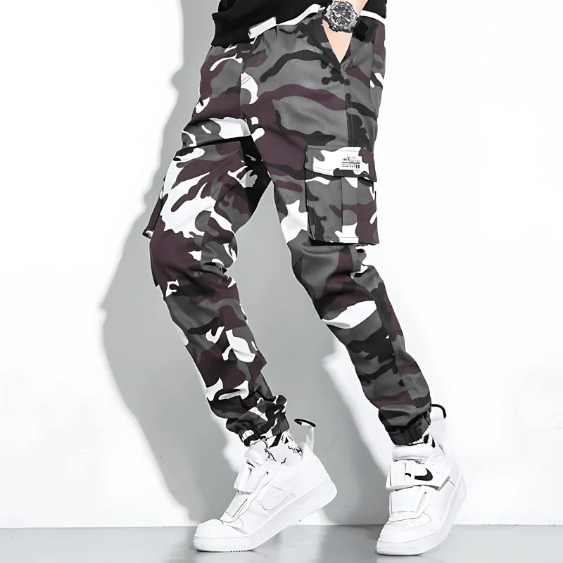 Men’s Stretch Camouflage Cargo Pants with Tapered Fit