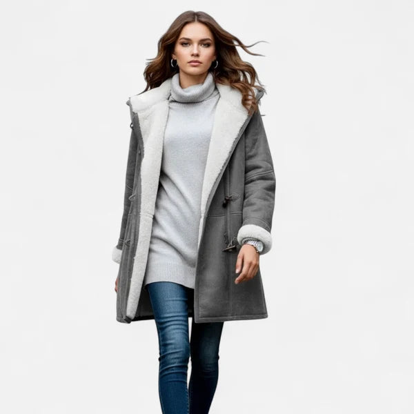 Women’s Hooded Winter Coat with Tailored Button Front and Pockets
