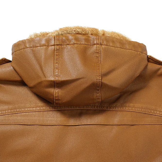 Men’s Shearling-Lined Cowhide Leather Hooded Jacket