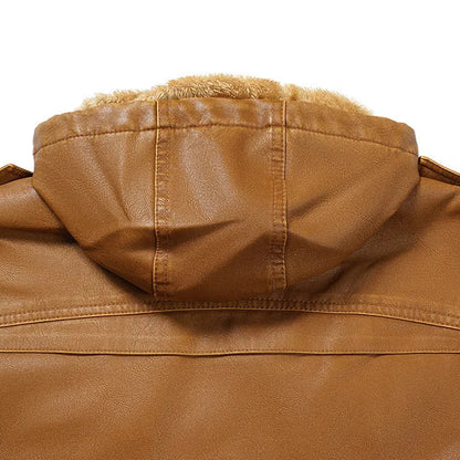 Men’s Shearling-Lined Cowhide Leather Hooded Jacket