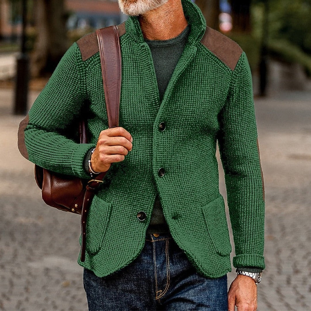 Men’s Textured Stand-Collar Button-Front Knit Cardigan