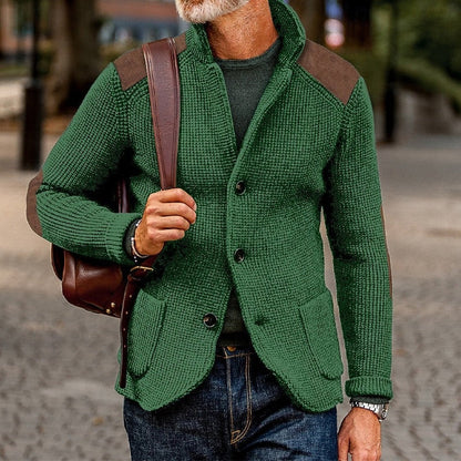 Men’s Textured Stand-Collar Button-Front Knit Cardigan