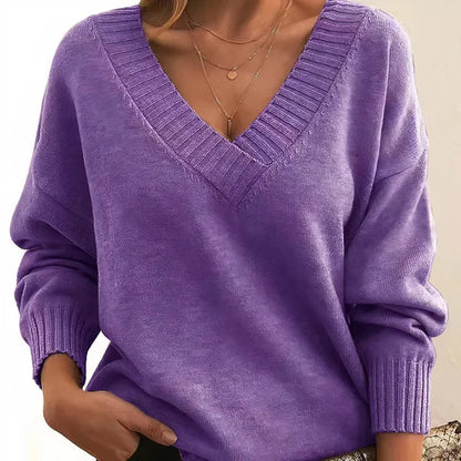 Women’s Cashmere Deep V-Neck Relaxed Sweater with Balloon Sleeves