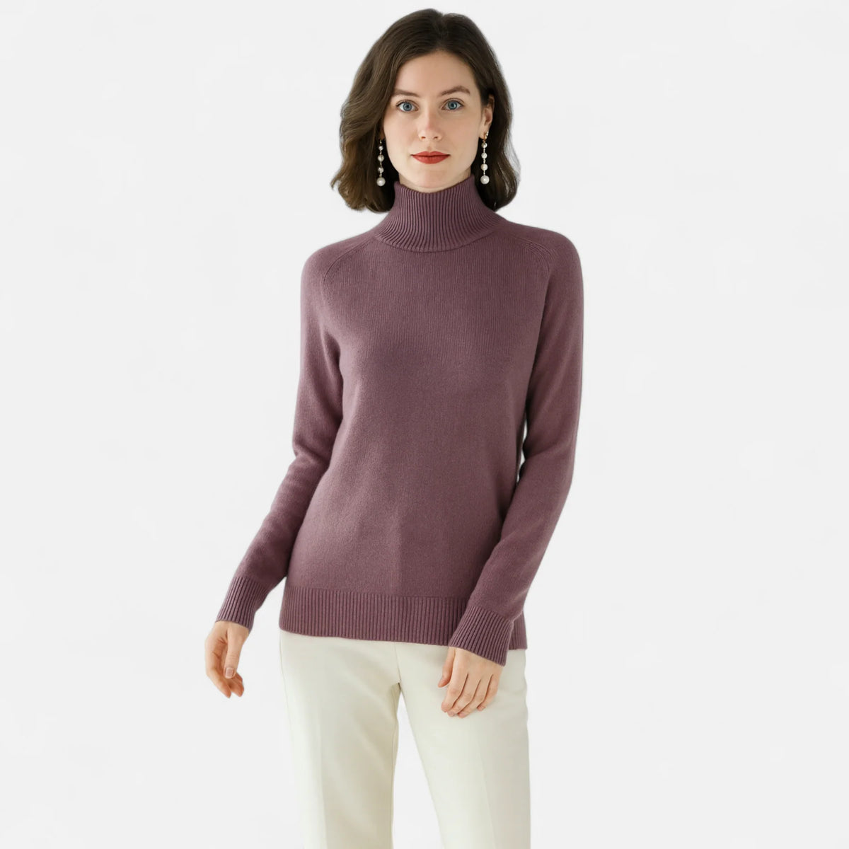 Women’s Merino Wool Cashmere Blend High-Neck Knit Sweater