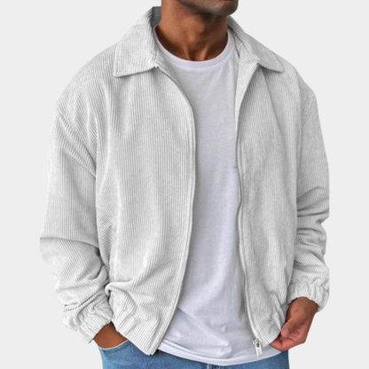 Men’s Textured Relaxed-Fit Full-Zip Collared Jacket