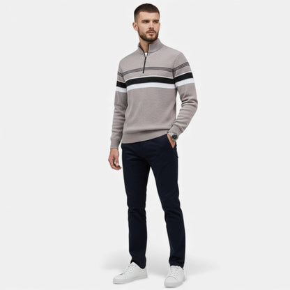 Men’s Striped Half-Zip Stand Collar Knit Sweater