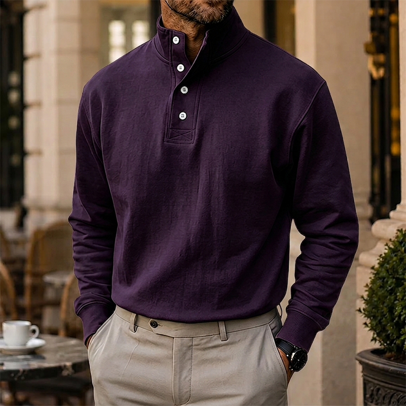 Men’s Cotton Relaxed Polo-Collar Sweatshirt