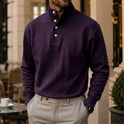 Men’s Cotton Relaxed Polo-Collar Sweatshirt