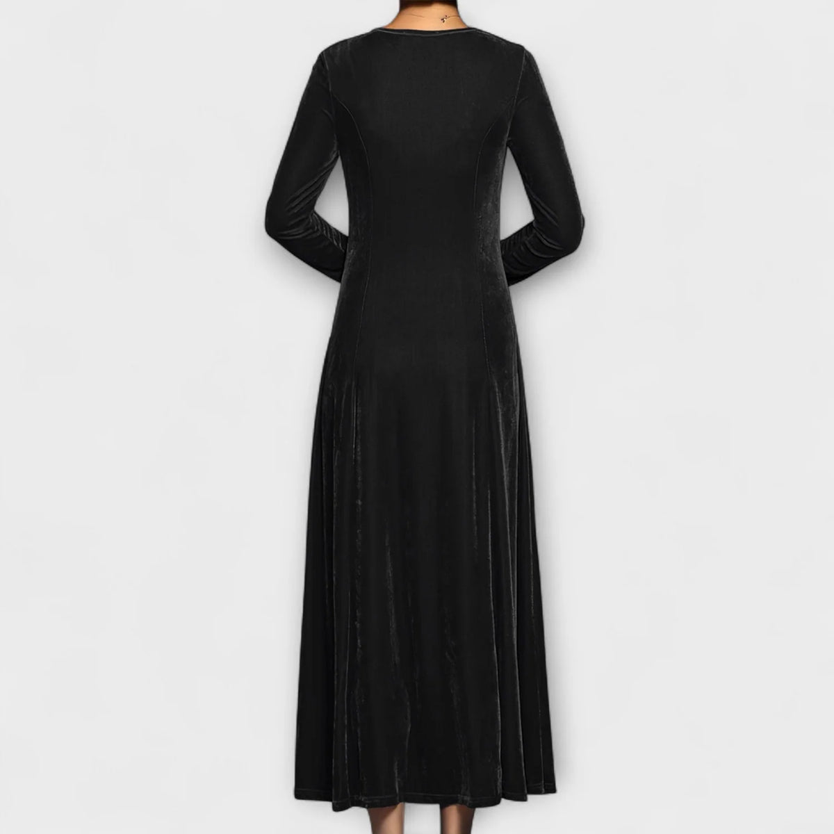 Women's Velvet A-Line Dress with Long Sleeves and Scoop Neck