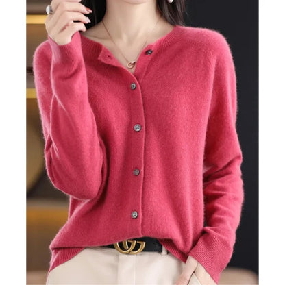Women’s Merino Wool Cashmere Blend O-Neck Button Cardigan