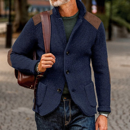 Men’s Textured Stand-Collar Button-Front Knit Cardigan