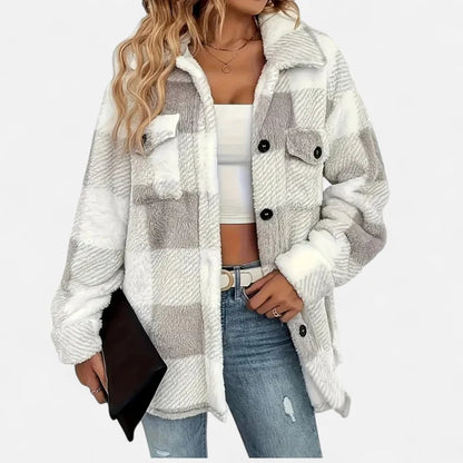 Women’s Checkered Plush Jacket with Tailored Winter Fit